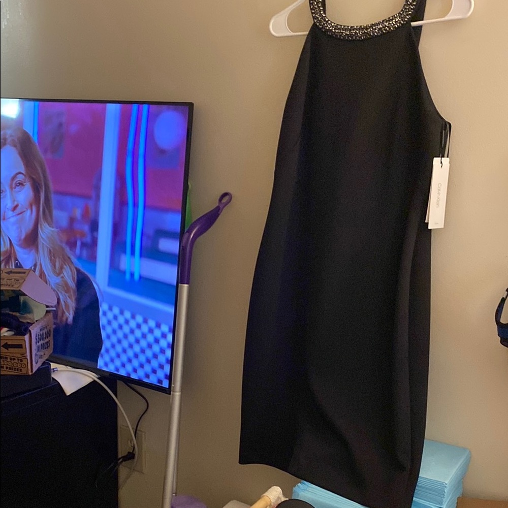 Calvin Klein Black Sleeveless Halter Sheath Mini Dress